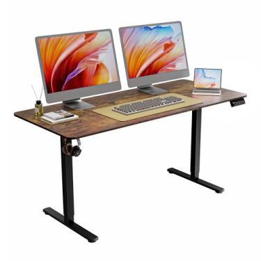 Imagem de ERGOMAKER Mesa Elétrica De 63", Altura Ajustável, Para Sentar E Levantar, Ideal Escritório Em Casa Estações Trabalho, Controlador Memória, Marrom Rústico
