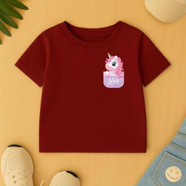Imagem de Camiseta Infantil Feminina Estamp Unicornio No Bolsinho Fofo Elegante 