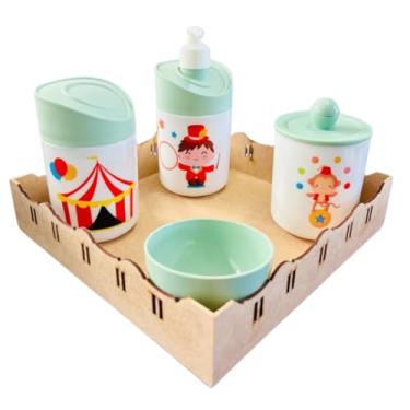 Imagem de Kit Higiene Baby Circo Menino c/bandeja em MDF (Quadrada crua/verde)