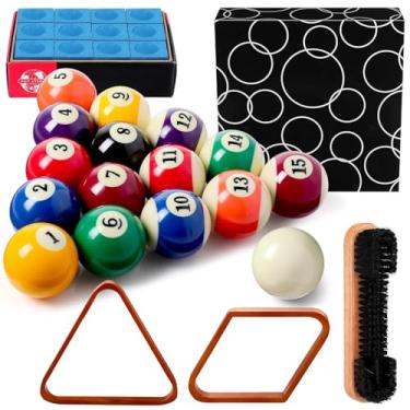 Imagem de PullCrease Kit de 31 peças de acessórios de bilhar bolas de mesa de bilhar com triângulo e suporte de bola de diamante, conjunto de pincéis para mesa de sinuca e giz (ouro)