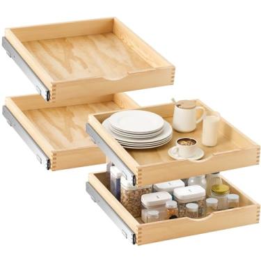 Imagem de 4 conjuntos de bandejas de madeira Sintuff Organizadoras de armário, para armários de cozinha, despensa, prateleiras deslizantes suaves, totalmente montadas (51 x 53 cm)