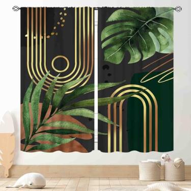 Imagem de Cortinas modernas de meados do século, boêmio, estética, verde, tropical, folhas de palmeira, abstrato, minimalista, geomético, preto, tratamentos para quarto, sala de estar, cozinha, banheiro, 2