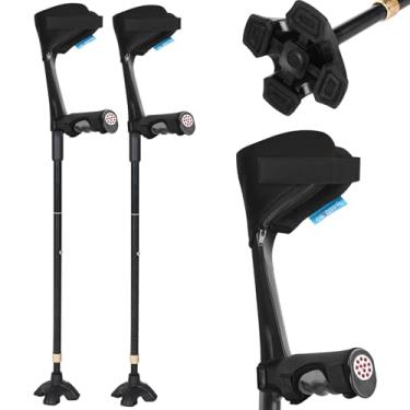 Imagem de Antdvao Muletas De Antebraço Para Adultos, Dobráveis Caminhar, Com Almofadas Ajustáveis, Base Quatro Cantos Evitar Escorregões, Adequadas Idosos E Pessoas Deficiência (Pretas)