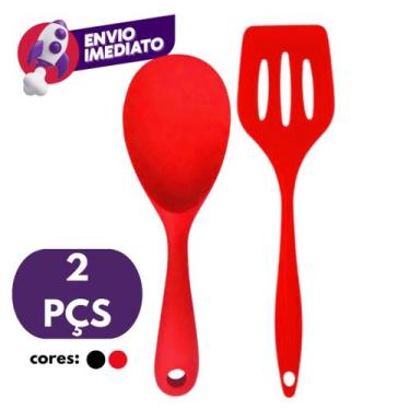 Imagem de Kit Espátula Vazada E Colher Arroz Para Panela Elétrica Silicone Maciç