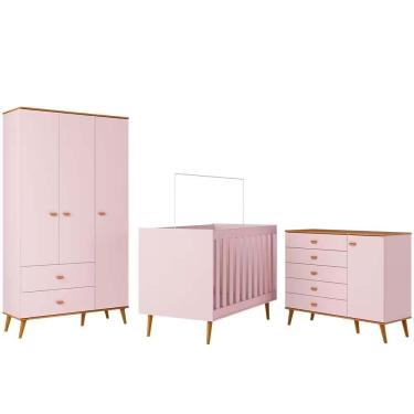 Imagem de Guarda Roupa Infantil Ternura 3 Portas 2 Gavetas Bartira Rosa Wood