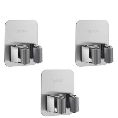 Imagem de Suporte de esfregão de aço inoxidável 304, gancho organizador de parede para esfregão, escova, vassoura, cabide para esfregão, cozinha, banheiro, armazenamento, gancho forte, prata 3 peças, 01