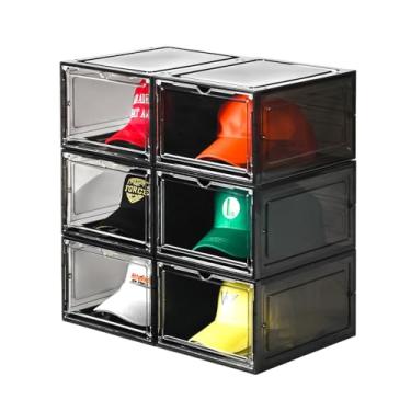 Imagem de Caixa organizadora de chapéus, caixa de suporte de bonés de beisebol transparentes empilháveis com porta magnética para armazenamento de bonés snapback, armazenamento transparente para chapéus com