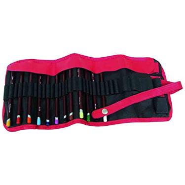 Imagem de Trident - Estojo envoltório roll-up em lona (preto/rosa) | Elegante, resistente, com costura reforçada e ideal para transportar lápis, canetas e pincéis