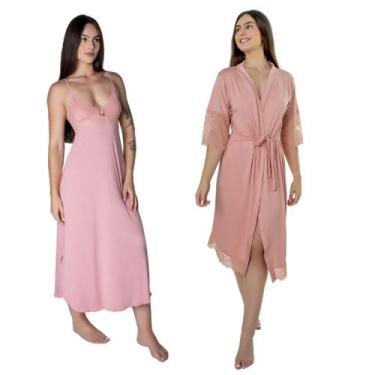 Imagem de Kit Camisola Robe Longo Sensual Renda Conforto Feminino Luxo - NoBrand