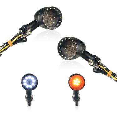 Imagem de LIUJJYH Luzes de seta LED dianteiras universais de motocicleta, indicador âmbar pisca-pisca luzes de corrida de motocicleta compatíveis com Harley Kawasaki Honda Suzuki Yamaha Triumph Scooter-2 peças