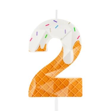 Imagem de Hongplus Sweet 2nd Birthday Candle Ice Cream Number 2 Candle for Birthday Cake Girls 2nd Birthday Party Candle Macaron Cake Decoration Macaron Donut Birthday Party Decoration Supplies Favors Gifts
