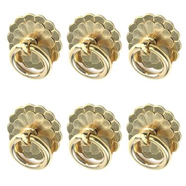 Imagem de Bitray 6 peças puxadores de anel antigo tom dourado pequeno puxadores de armário formato de flor puxadores de porta de armário