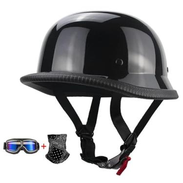 Imagem de WMOOMW Capacete De Motocicleta Estilo Alemão, Gorro Fino Com Caveira, Para Homens E Mulheres Adultos (Incluindo Óculos Máscara), Scooter Retrô Cruiser, Modelo Dot Approve, Novidade, Shell Face Chopp