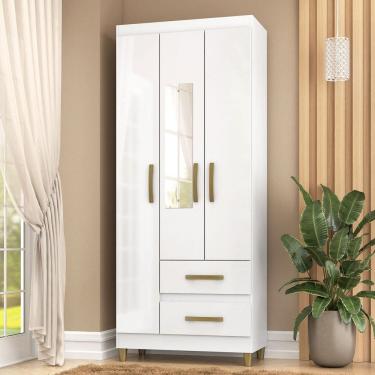 Imagem de Guarda-Roupa Solteiro Rinaldi 3 Portas 2 Gavetas com Espelho Branco - Pnr Móveis