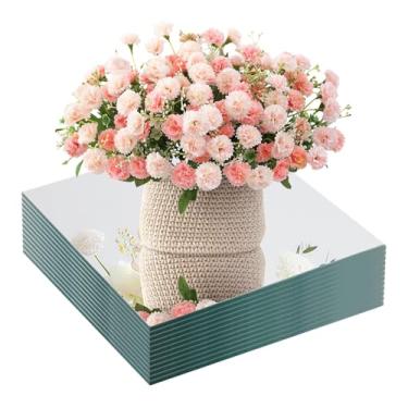 Imagem de VSAR House Centros de mesa espelhados para mesas, quadrados de 30,5 cm, conjunto de centros de mesa de espelho de vidro com pé antiderrapante, placa de vela para decorações de casamento, festas, Natal