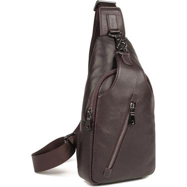 Imagem de Bolsa De Ombro De Peito Mochila Crossbody, Bolsa Sling Moderna Para Homens, Mochila De Peito Anti-roubo De Couro Genuíno, Caça Camping Casual Viagem Caminhada Cros, Chocolate Color, One Size