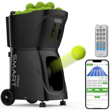 Imagem de Máquina de bola de tênis, PT-Smart Pro Equipamento lançador de bola de tênis para treinamento profissional, controle duplo via controle remoto e aplicativo, capacidade de 115 bolas +, modo de