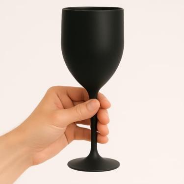 Imagem de Kit 100 Taças De Vinho De Acrílico Cristal 260ml Drinks Premium Festas, Tinto, Suave, Seco (Preto)