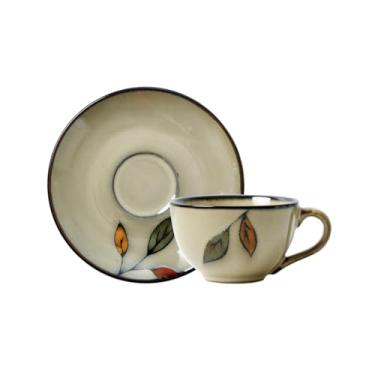 Imagem de Xícara de café japonesa retrô simples e delicada flor durável de cerâmica suspensa - folhas coloridas