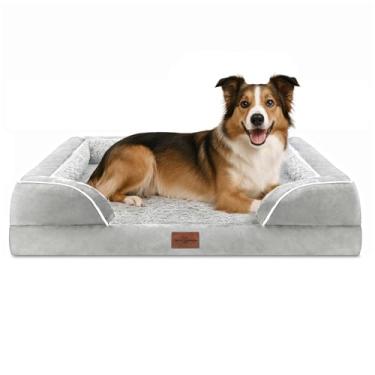 Imagem de Comfort Expression Cama grande para cães, impermeável, com espuma ortopédica, sofá-cama confortável para animais de estimação com capa removível lavável e fundo antiderrapante (G, cinza e branco)