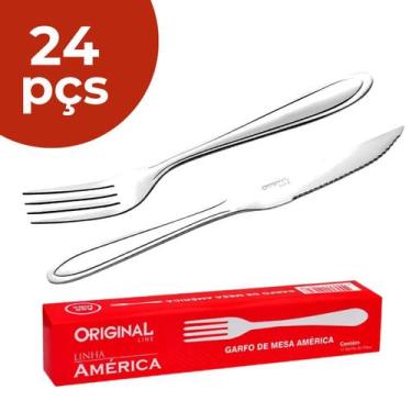Imagem de Jogo Garfo e Faca Inox 24pçs Bar Restaurante Buffet Padaria Talheres F