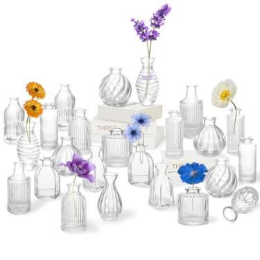 Imagem de Vasos de vidro a granel 24, vaso de flores pequeno para centros de mesa, vasos para flores, vaso de flores transparente com nervuras modernas vasos a granel, vasos vintage para decoração de mesa de