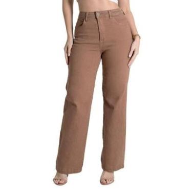 Imagem de Calça Sarja Sawary Wide Leg Petit - 280448 - marrom 34-Feminino