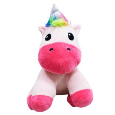 Imagem de Unicórnio Branco Sentado 20cm Pelúcia Presente Criança (Rosa)
