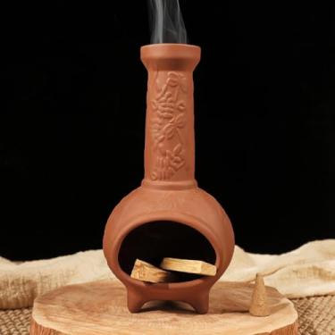 Imagem de MOUGIGI Suporte de terracota Palo Santo feito à mão e mini prato de incenso de chaminé - Queimador de cone elegante para palitos Palo Santo e sálvia, ideal para limpeza de energia, ioga, meditação