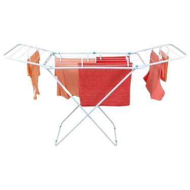 Imagem de Varal Retrátil de Chão Vertical - Suporte Resistente com Abas Dobráveis para Roupas(Varal branco Maxeb 173 cm 15kg)