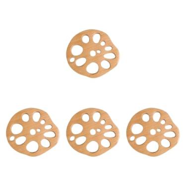 Imagem de Bothyi Porta-copos de madeira para canecas, fatia de lótus, antiderrapante, multifuncional, presente de aniversário, porta-copos para bebidas, escritório, 4 Pedaços