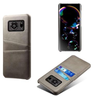 Imagem de Capa compatível com Sharp Aquos Sense R6, capa de couro PU - Capa de telefone fina à prova de choque com 2 compartimentos para cartão, proteção anti-impressão digital e anti-queda de plástico couro