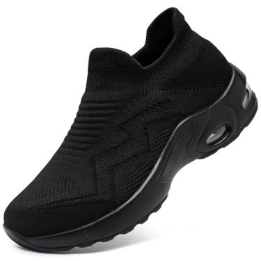 Imagem de LARNMERN Sapatos de dedo de aço para mulheres, sem cadarços, leves, sapatos de segurança femininos, sem cadarço, sem cadarço, sem cadarço, sapatos de trabalho, respirável, caminhada, enfermeira