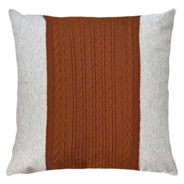 Imagem de Almofada Linho Cru E Faixa Malha Terracota Azul Cinza 45x45 (Terracota)