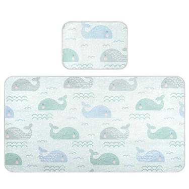 Imagem de Burbuja Tapete refrescante para bebê, baleias fofas, tapete de cama de seda gelada para colchão de berço, almofada de dormir com fronha para meninas e meninos, 71 x 132 cm