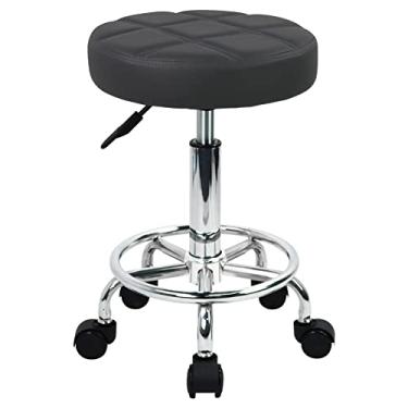 Imagem de WKWKER Round Rolling Stool with Footrest PU Leather Height Adjustable 360° Swivel Stool with Wheels Office Stool Chair Home Drafting Work Studio Shop SPA Salon Small (Grey)