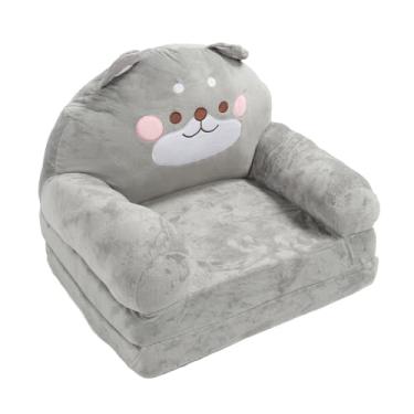 Imagem de Generic Couch Dobrável de Criança, Fofo Portátil de Desenho Animado Portátil Formato de Animal Durável Sofá Dobrável Cinza para Dentro de Casa para Assistir TV (Dobrando ao meio)