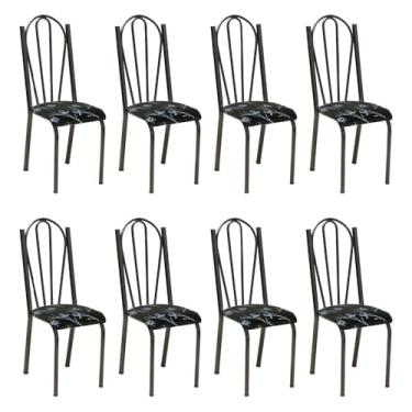 Imagem de Kit 8 Cadeiras de Cozinha Alasca Estampado Preto Florido Pés de Ferro Cromo Preto - Pallazio