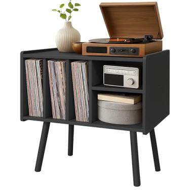 Imagem de Suporte para toca-discos com armazenamento de vinil, mesa de madeira com 5 armários, suporte grande para toca-discos de vinil, suporte para toca-discos, prateleira para escritório, sala de estar