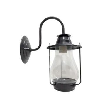 Imagem de Luminária Arandela Lampião Tupã com vidro Transparente Preta - Marcajo