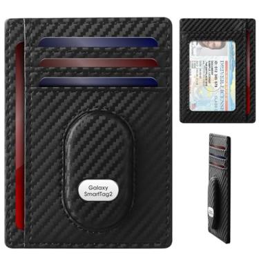 Imagem de GAOCHALE Carteira fina para Samsung Smarttag2 bolso frontal minimalista carteira de couro compatível com etiqueta Samsung RFID suporte para cartão (carbono)