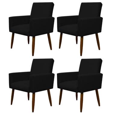 Imagem de Kit 4 Poltronas Decorativa Sala E Quarto Nina Suede Herrero Cor:preto