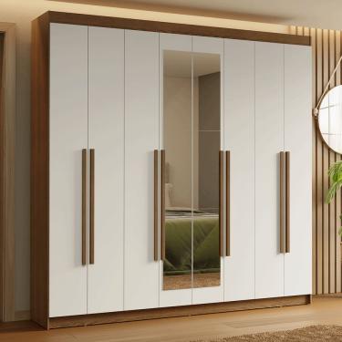 Imagem de Guarda-Roupa Casal 8 Portas Batentes com Espelho Rustic/Branco/Rustic Saturno Madesa