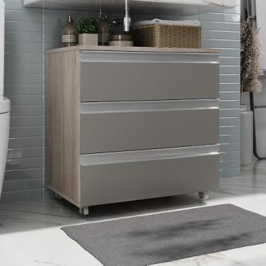 Imagem de Gabinete Banheiro Joia 60cm 3 Gavetas – Com Rodinhas, Puxador Alumínio, Madeirado Cinza