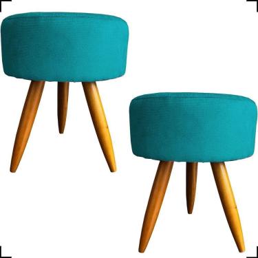 Imagem de Kit 2 Puff Decorativo Redondo Para Sala Quarto Penteadeira Pé Palito Castanho Suede Cores