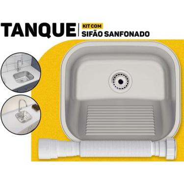 Imagem de Tanque Tramontina 40x35 Compact Inox de Encaixe Para Lavanderia Sifão 
