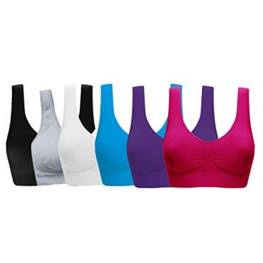 Imagem de Sutiã esportivo feminino confortável para atividades de baixo impacto, Pacote com 6, preto, branco, cinza, azul, roxo, rosa, 5G