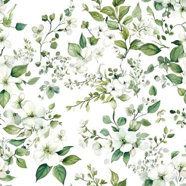 Imagem de HELLKIT Papel de parede floral verde Peel and Stick Papel de parede Boho Contact Paper 43.9 cmx200.2 cm