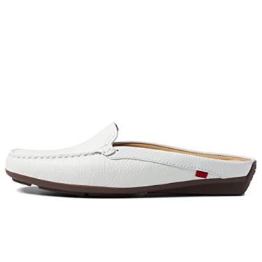 Imagem de MARC JOSEPH NEW YORK Sandálias femininas casuais de couro genuíno mules com bico fechado frente única confortável e leve mocassim moderno com detalhes venezianos slip-on, Granulado branco, 6