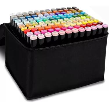 Imagem de Canetinha Ponta Dupla para Colorir Kit Estojo de Canetas Escolar Marcador Coloridas Permanente Duas Pontas (120 Cores)